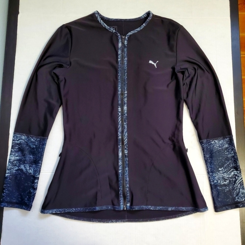 Puma DryCELL Womens Full Zip Training Jacket Black Marble Print Thumb Holes M